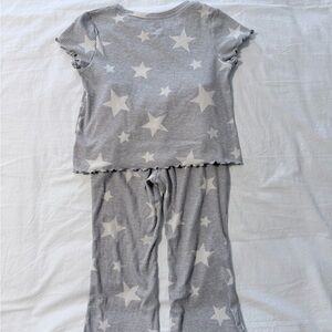 Wonder Nation Girls Gray Ribbed Star Print 2-Piece Pajama Set Size 6-6X